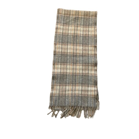 Plaid Wool & Cashmere Scarf With Fringe Trim - Picture 1 of 4
